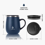 1 x RAW Customer Returns Ideus Coffee Mug 470 ml 16 oz , Double Wall Vacuum Insulated Stainless Steel Coffee and Tea Cup with Non-Slip Handle and Sliding Module Lid and Large Capacity Navy Blue  - RRP €24.99