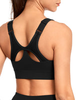 1 x RAW Customer Returns Yvette Sports Bra Strong Hold Adjustable Front Closure Plus Size Fitness Running Bra, Black, L - RRP €30.24