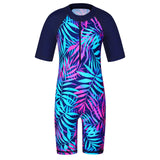 1 x RAW Customer Returns ZNYUNE Girls One Piece Swimsuit Sunscreen Children s Long Sleeve Swimsuit Dark Blue Short Sleeve 11-12 Years - RRP €24.0