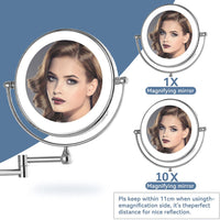 1 x RAW Customer Returns DOWRY Makeup Mirror with Wall Lights 10x Magnifying Mirror Wall Mounted 360 Rotation Double-Sided Mirror Extendable Bathroom Mirror, Diameter 20 cm, Silver - RRP €88.15