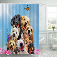 1 x RAW Customer Returns Ulticool Shower Curtain - Dog Animals Dogs - 180 x 200 cm - Washable - Waterproof - Anti Mold - with 12 Rings - Blue Brown Black White - RRP €20.16