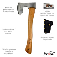 1 x RAW Customer Returns Xforst Ax X-H6 Viking Ax Forged Carbon Steel Survival Ax with Hickory Handle and Genuine Leather Blade Protector Length 38cm, Weight 0.75kg - RRP €34.58