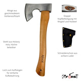 1 x RAW Customer Returns Xforst Ax X-H6 Viking Ax Forged Carbon Steel Survival Ax with Hickory Handle and Genuine Leather Blade Protector Length 38cm, Weight 0.75kg - RRP €34.58