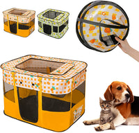 1 x RAW Customer Returns Puppy run, foldable puppy playpen, animal playpen, indoor dog playpen for small, medium, large, cat enclosure with carrying bag, dog playpen for indoor apartment 70 x 55 x 45 cm, yellow  - RRP €26.21