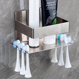 9 x Brand New MOLEDINO Stainless Steel Electric Toothbrush Holder for Wall Without Drilling with 6 Hooks for Toothbrush Heads, Electric Toothbrush Holder for Bathroom Self-Adhesive Brush Heads Holder for Bathroom - RRP €135.09