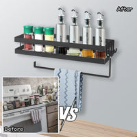 1 x RAW Customer Returns Ghope Set of 2 Kitchen Spice Racks No Hole Kitchen Roll Holder and 8 Removable Hooks Spice Rack Kitchen Bathroom Hanging Organizer - RRP €22.8