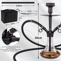 1 x RAW Customer Returns Ryosee 40cm Shisha Mini Shisha Shisha Small Shisha to go with bag and premium shisha accessories 2 connections 2 hoses stone head hose seal mouthpiece handmade glass bowl black  - RRP €41.99