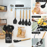 1 x RAW Customer Returns DLD kitchen utensil set, 25 pieces silicone kitchen utensils set, heat-resistant wooden handles, non-stick cookware set with container, BPA-free, non-toxic - RRP €28.73