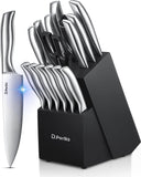 1 x RAW Customer Returns D.Perlla 16-Piece Kitchen Knife Set in Stainless Steel, Professional Block with Wooden Block - RRP €59.0