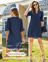 1 x RAW Customer Returns CMTOP Women s Short Sleeve Solid Color Women Summer V Neck Short Sleeve Elegant Midi Long Beach Dress Dresses M Navy - RRP €29.99