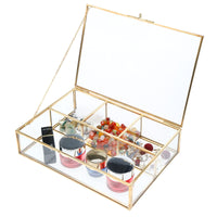 1 x RAW Customer Returns Homtone 4 Compartments Golden Copper Vintage Glass Box, Clear Keepsake Box, Jewelry Organizer and Counter Top Collection, Display Case, Decorative Clear Glass and Brass Box - RRP €29.21