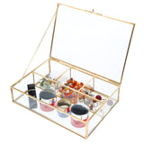 1 x RAW Customer Returns Homtone 4 Compartments Golden Copper Vintage Glass Box, Clear Keepsake Box, Jewelry Organizer and Counter Top Collection, Display Case, Decorative Clear Glass and Brass Box - RRP €29.21