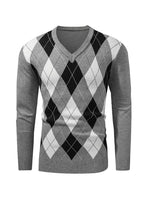 1 x RAW Customer Returns AlvaQ Argyle Sweater Men Gray Knitted Sweater Men Retro V Neck Sweater Men Autumn and Winter Sweater M - RRP €33.6