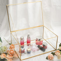 1 x RAW Customer Returns Homtone 33x23x14 cm Golden Vintage Glass Box Terrarium Retro Jewelery Box Transparent Glass Jewelery Storage Organizer for Wedding Birthday Party Decor Extra Large Plus  - RRP €40.95