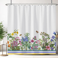 1 x Brand New Ttincceer 183x183cm Plants Spring Summer Shower Curtain Green Grass Botanical Flowers Bath Curtain Bee Colorful Flowers Garden Landscape Shower Curtains Waterproof Bath Curtain - RRP €10.07