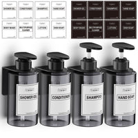 1 x RAW Customer Returns Anhow 4-pack soap dispenser wall mounting set, 300ml soap dispenser wall without drilling, empty shower gel dispenser with 12 category labels for shower kitchen bathroom - gray - RRP €18.68