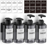 1 x RAW Customer Returns Anhow 4-pack soap dispenser wall mounting set, 300ml soap dispenser wall without drilling, empty shower gel dispenser with 12 category labels for shower kitchen bathroom - gray - RRP €18.14