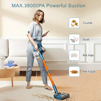 1 x RAW Customer Returns FABULETTA Cordless Vacuum Cleaner, 8 in 1 Cordless Vacuum Cleaner up to 55min, Brushless 300W Motor LED Display, Stick Vacuum Cleaner With Cable for Pet Hair Carpet Car Floor Orange  - RRP €149.99