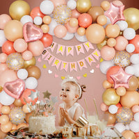 15 x Brand New 147 Pieces Rose Gold Balloons Arch Garland Kit And Banner Champagne Orange Girls Ladies Birthday Decorations Confetti Balloon Garland Stars Heart Apricot Latex for Kids Ladies Party Celebration - RRP €228.75