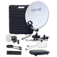 1 x RAW Customer Returns SCHWAIGER 9604 Camping satellite system Satellite system complete set digital Camping accessories Satellite dish SAT case including Single LNB Sat receiver HD satellite cable 10m Sat antenna steel 35 x 38cm - RRP €100.84