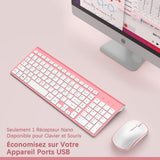 1 x RAW Customer Returns JOYACCESS Wireless Keyboard 2.4GHz Ultra Thin Compact Keyboard Set Mouse Portable Silent 2400dpi Ergonomic Wireless for PC Smart TV Computer AZERTY Pink White - RRP €20.4