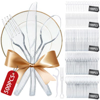 1 x RAW Customer Returns 500 pieces plastic cutlery, plastic spoons, plastic forks, plastic knives, party cutlery, reusable, 100 pieces each, plastic cutlery with fruit fork and dental floss, party tableware, reusable and robust - RRP €15.12