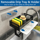 1 x RAW Customer Returns Sink Organizer, Self-Adhesive Kitchen Sink Organizer with Drain Plate and Towel Pole, No Drilling Kitchen Sink Holder Sponges for Kitchen Accessories, Sponge Brush Soap Black  - RRP €25.1