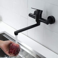 1 x RAW Customer Returns HomeLava 360 Rotatable Kitchen Faucet Wall Mounted Kitchen Faucet Mixer Taps Wall Fitting Wall Fitting Single Lever Mixer Stainless Steel Brushed Black Spout 225mm - RRP €69.99