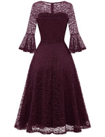 1 x RAW Customer Returns DRESSTELLS Women s Elegant Lace Cocktail Dress 3 4 Sleeve Wedding Bridesmaid Dress Evening Dress Round Neck Knee Length Evening Dress Burgundy XL - RRP €42.84