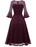 1 x RAW Customer Returns DRESSTELLS Women s Elegant Lace Cocktail Dress 3 4 Sleeve Wedding Bridesmaid Dress Evening Dress Round Neck Knee Length Evening Dress Burgundy XL - RRP €42.84