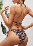 1 x Brand New SHEKINI Women s Bikini Set Classic Adjustable Triangle Bikini Top Sexy Backless Swimsuit Lace-up Bikini Bottoms Beach Bikini for Women Leopard-B, S  - RRP €33.99