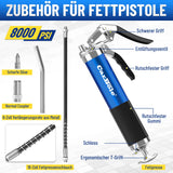 1 x RAW Customer Returns CarBole one-hand grease gun 8000 PSI, with 18 inch flexible hose and 6 inch metal extension tube, with two nozzles, compatible with 400cc ink cartridge, blue - RRP €32.0