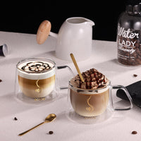 1 x RAW Customer Returns ecooe double-walled coffee glasses 350ml latte macchiato glasses set of 2, borosilicate glass coffee cups glass double-walled coffee glass tea glasses with handle spoon for cappuccino, tea, ice cream, milk, beer - RRP €18.4