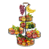 1 x RAW Customer Returns MOCOLOM 5 Tier Fruit Bowl Fruit Basket with Banana Holder, Fruit Etagere Modern Metal Fruit Bowls in Kitchen, Fruit Etagere Vegetable Basket Organizer Fruit Vegetable Storage Fruit Baskets for Bread Snacks Black  - RRP €48.28