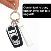 1 x Brand New Amabro Leather Car Key Fob, Universal Leather Key Fob Holder with Diamond Anti Loss D Ring 360 Degree Rotating Car Key Fob for Men White  - RRP €27.6