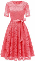 1 x RAW Customer Returns DRESSTELLS Women s Vintage Retro Cocktail Dress 50s Dresses Festive Lace Dress Evening Dresses Ball Gown Short Sleeve A-Line Cocktail Dress Coral 3XL - RRP €41.99