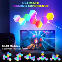 1 x RAW Customer Returns URAQT LED Hexagon Gaming Wall Light, 8 Pieces Hexagon LED Panel RGB Smart LED Hexagon Wall Panel App Control Music Sync Wall Lighting Smart Hexagonal Gamer Room Decoration Modular Lamp - RRP €30.73