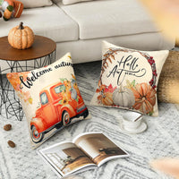 2 x Brand New Hanrunsi Cushion Cover 40x40 Autumn Set of 4 Cushion Covers Car Bicycle Pumpkin Linen Cushion Covers Throw Pillows Sofa Cushions Decorative Fall Pillows for Bedroom Living Room Balcony Terrace - RRP €27.72