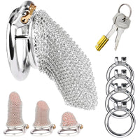 1 x RAW Customer Returns Jpscor Flexible Metal Mesh Ventilation Penis Cage Set with 4 Cock Rings Set, Stainless Steel Extreme Penis Cage Chastity Device Cock Sleeve Chastity Cage Abstinence Sex Game Chastity Belt for Men L  - RRP €69.99