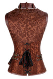 1 x RAW Customer Returns Charmian Women s Steel Boned Retro Gothic Brocade Steampunk Bustiers Corset Top with Jacket and Belt Brown 6X-Large - RRP €86.4