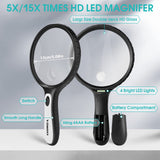 1 x RAW Customer Returns Magnifying Glass with Light, 138mm Large Magnifying Glass 3X 10X  Glass Reading Magnifier Illuminated Magnifying Glass with 3 LED Lights Storage Bag Clean Cloth for Seniors Reading Inspection Coins Exploring Black 2  - RRP €15.12