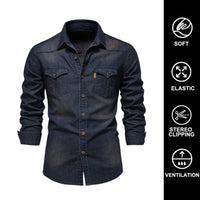 1 x RAW Customer Returns HOTIAN Men s Denim Shirt Long Sleeve Denim Shirt Slim Fit Business Casual Shirt Elegant Casual Long Sleeve T-Shirt Navy L - RRP €31.5