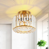 1 x RAW Customer Returns FORCOSO crystal ceiling light 23cm, chandelier gold with metal frame lampshade, socket E27 ceiling lamp, modern lamp for bedroom living room hallway kitchen dining room - RRP €49.46