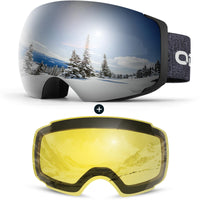 1 x RAW Customer Returns Odoland Ski Goggles Unisex for Men and Women Boys Frameless Snowboard Goggles with Magnetic Interchangeable Lens UV Protection Anti-Fog Snow Goggles Helmet Compatible Ski Goggles for Skiing Silver - RRP €39.42