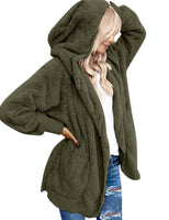 1 x RAW Customer Returns Beyove women s coat plush jacket cardigan hoodie jacket cardigan oversized winter jacket long sleeve winter coat hooded jacket with pockets army green S - RRP €31.61