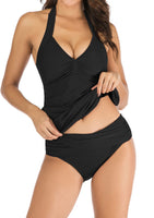 1 x RAW Customer Returns Laorchid women s push-up tankini set, two-piece swimsuit, tummy control, beach fashion, halterneck swimwear, tankini, V-neck, black XL - RRP €40.33