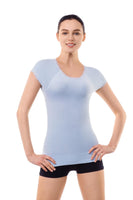 2 x Brand New MD Light Control Body Shapewear Short Sleeve Shirts Seamless Slimming Shaping Lace Top for Women Light BlueXXL - RRP €45.6