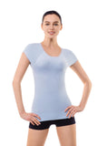 2 x Brand New MD Light Control Body Shapewear Short Sleeve Shirts Seamless Slimming Shaping Lace Top for Women Light BlueXXL - RRP €45.6