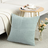 1 x RAW Customer Returns FDTERN Set of 2 Boho Sofa Cushion Covers 50x50 Corduroy Modern Soft Decorative Cross Pattern Cushion Covers for Sofa Bedroom, Grayish Blue - RRP €22.8