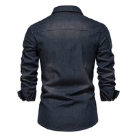 1 x RAW Customer Returns HOTIAN Men s Denim Shirt Long Sleeve Denim Shirt Slim Fit Business Casual Shirt Elegant Casual Long Sleeve T-Shirt Navy L - RRP €31.5